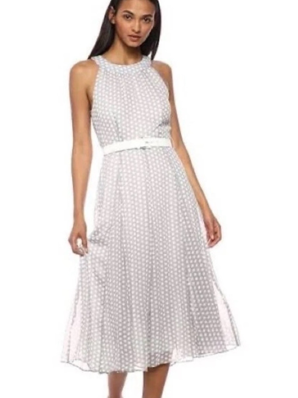 Tommy Hilfiger NWT Dove Gray And White Crepe Belted Halter Midi Dress 2